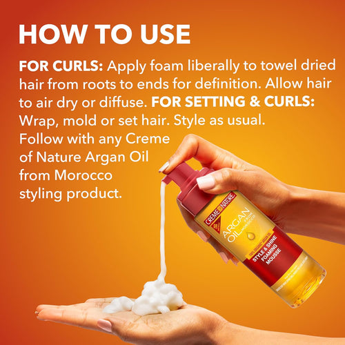 Argan oil foaming mousse ingredient and usage label