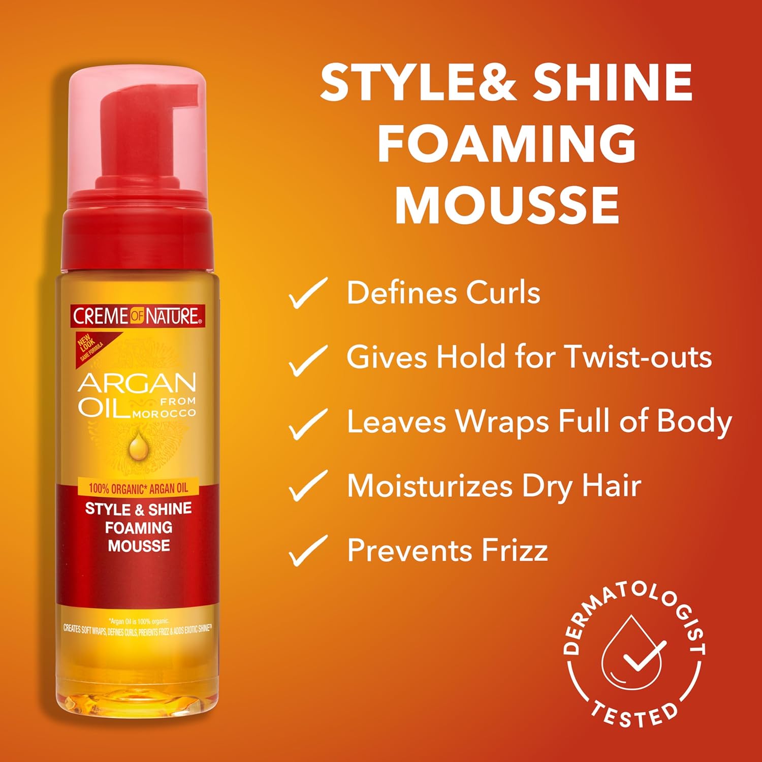 Lightweight argan oil foaming mousse with soft hold