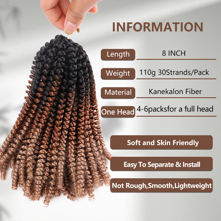 Spring Twist Crochet Braiding Hair 8 Inch Ombre Kanekalon