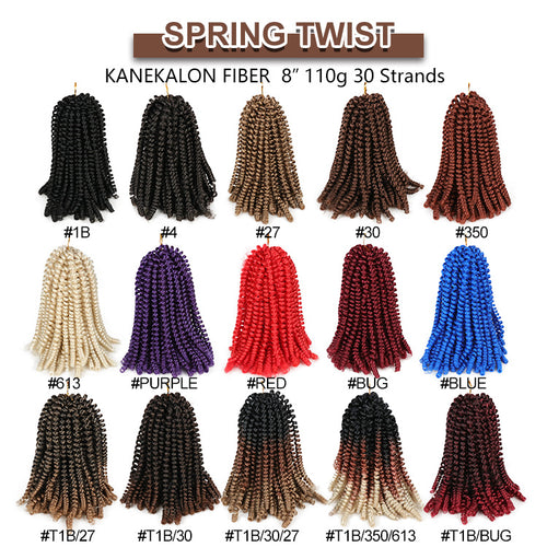 Packaged Spring Twist Crochet braiding hair in ombre colors