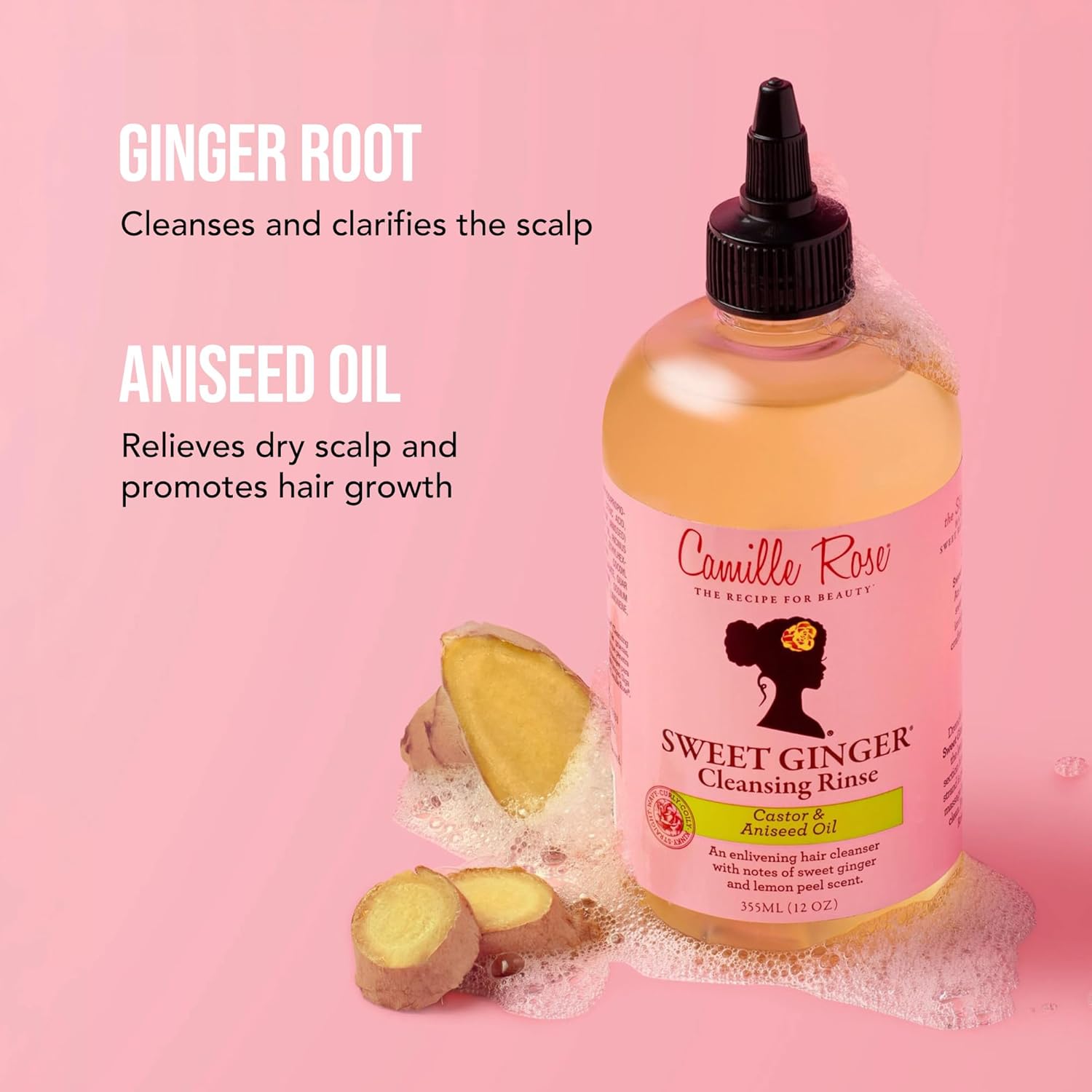 Applying Camille Rose Sweet Ginger Hair & Scalp Cleanser to natural hair
